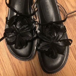 Marni black flower embellished ankle wrap sandals